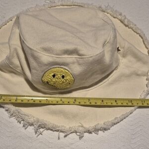 Jocelyn- Distressed NWOT, Ivory Smiley Face Bucket Hat. One Sz Fits All
